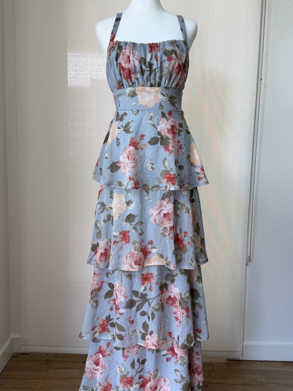 Lovely Day Light Blue Floral Tiered Maxi Dress